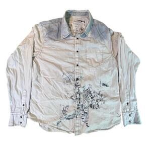 Guess Men’s XL Denim & Oil Goods White &‎ Blue Floral Print Button Down Shirt